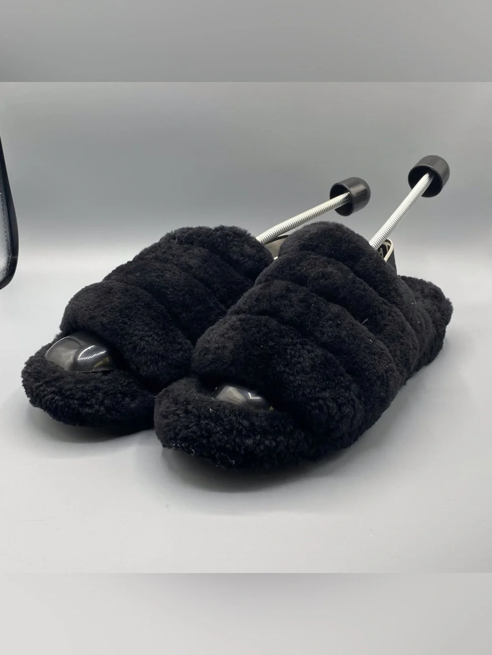 UGG Black Fluffy Sandals​